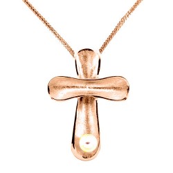 Χειροποίητος βαπτιστικός σταυρός από ροζ χρυσό Κ14 με αλυσίδα